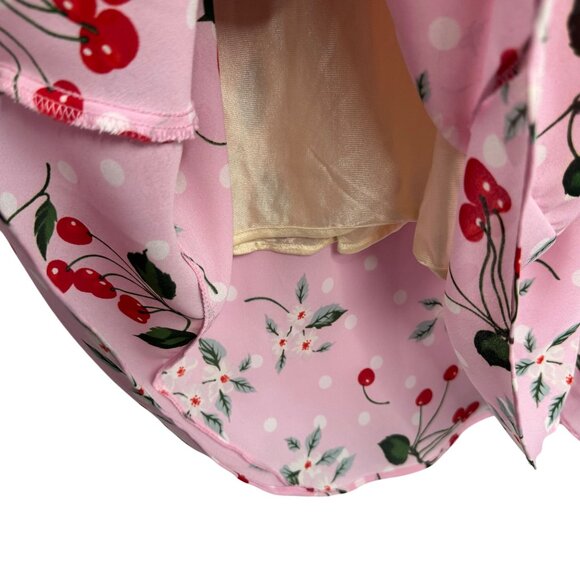VTG Softgirl Cottagecore Ronni Nicole By Ouida Pink Cherry Print Maxi Dress Sz8 - Picture 6 of 9